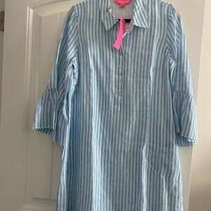 Blue and White Striped Dress Lilly Pulitzer linen size 10 NEW DRESS.